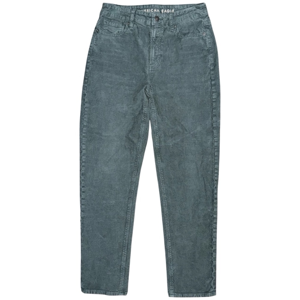 American Eagle Green Corduroy Mom Straight Jeans Size 2 High Rise Pants Stretch